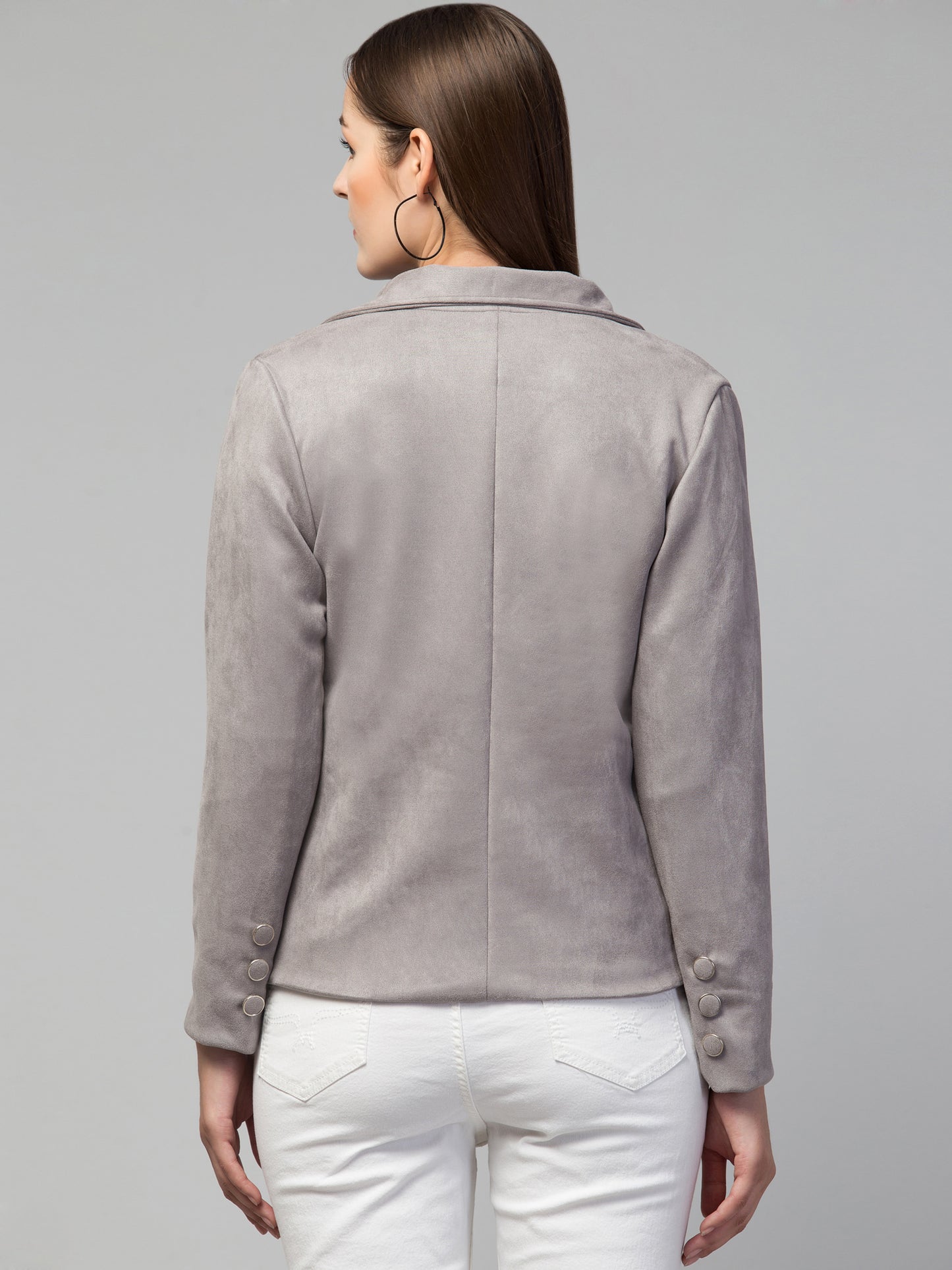 Grey Suede Fabric Girls Blazer