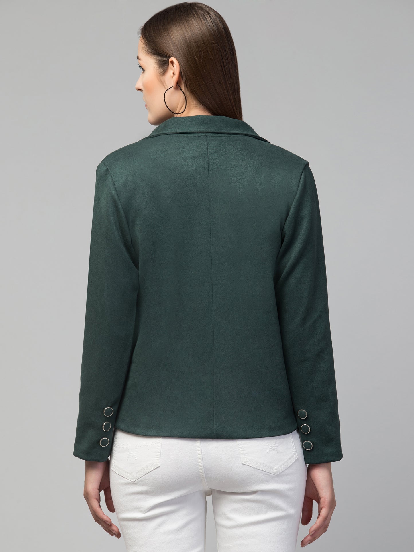 Bottle Green Color Suede Fabric Girls Blazer