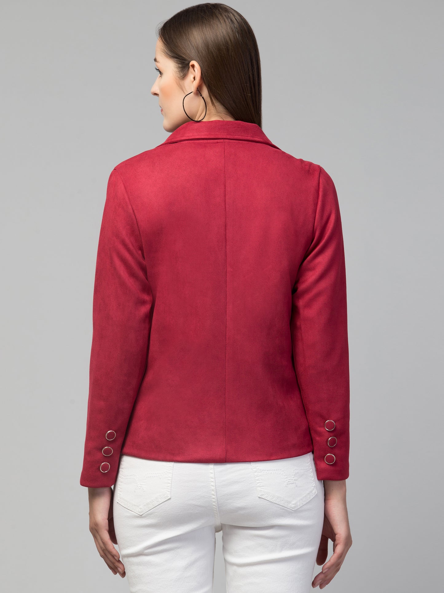 Red Color Suede Fabric Girls Blazer