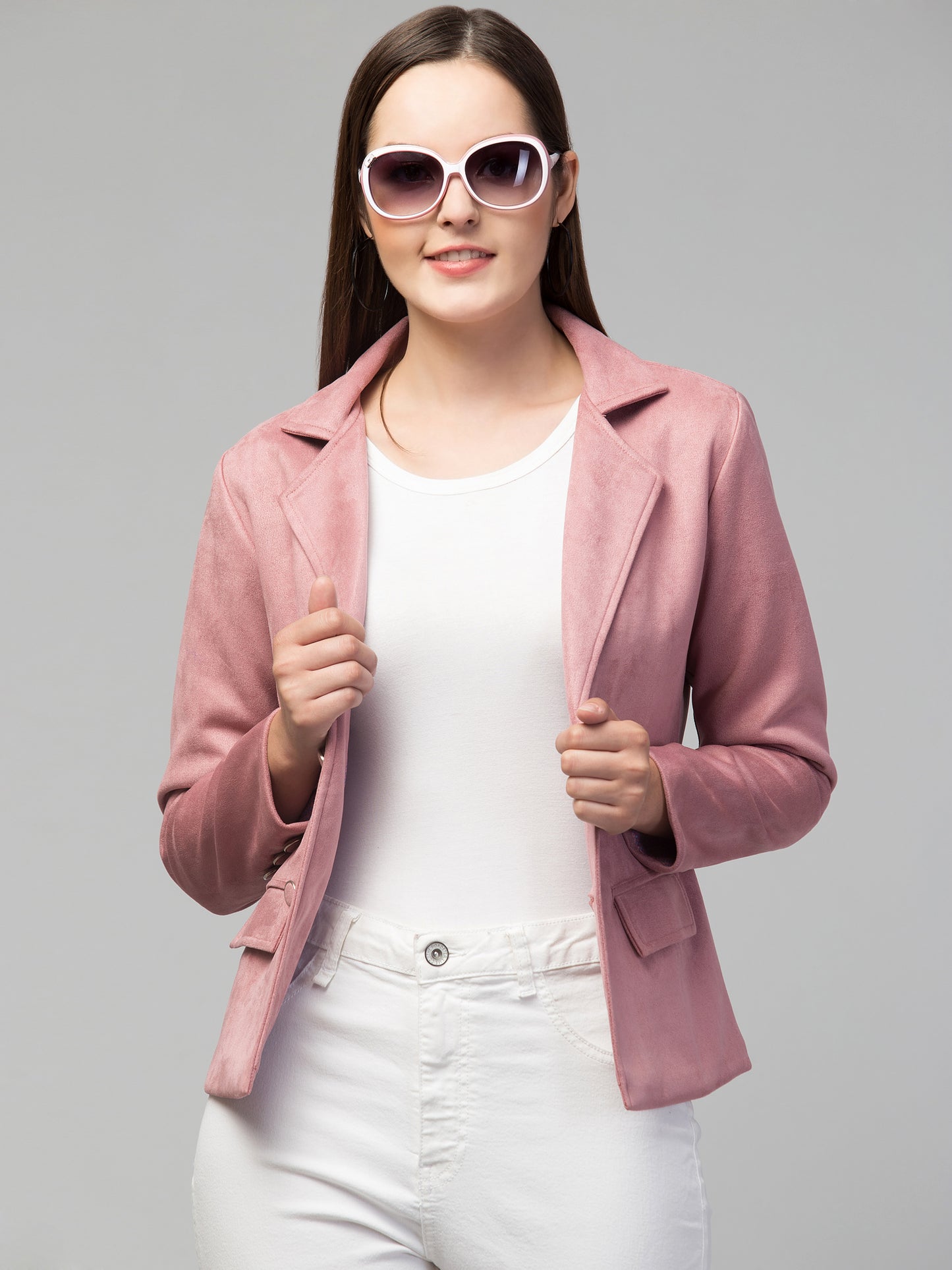 Pink Suede Fabric Girls Blazer