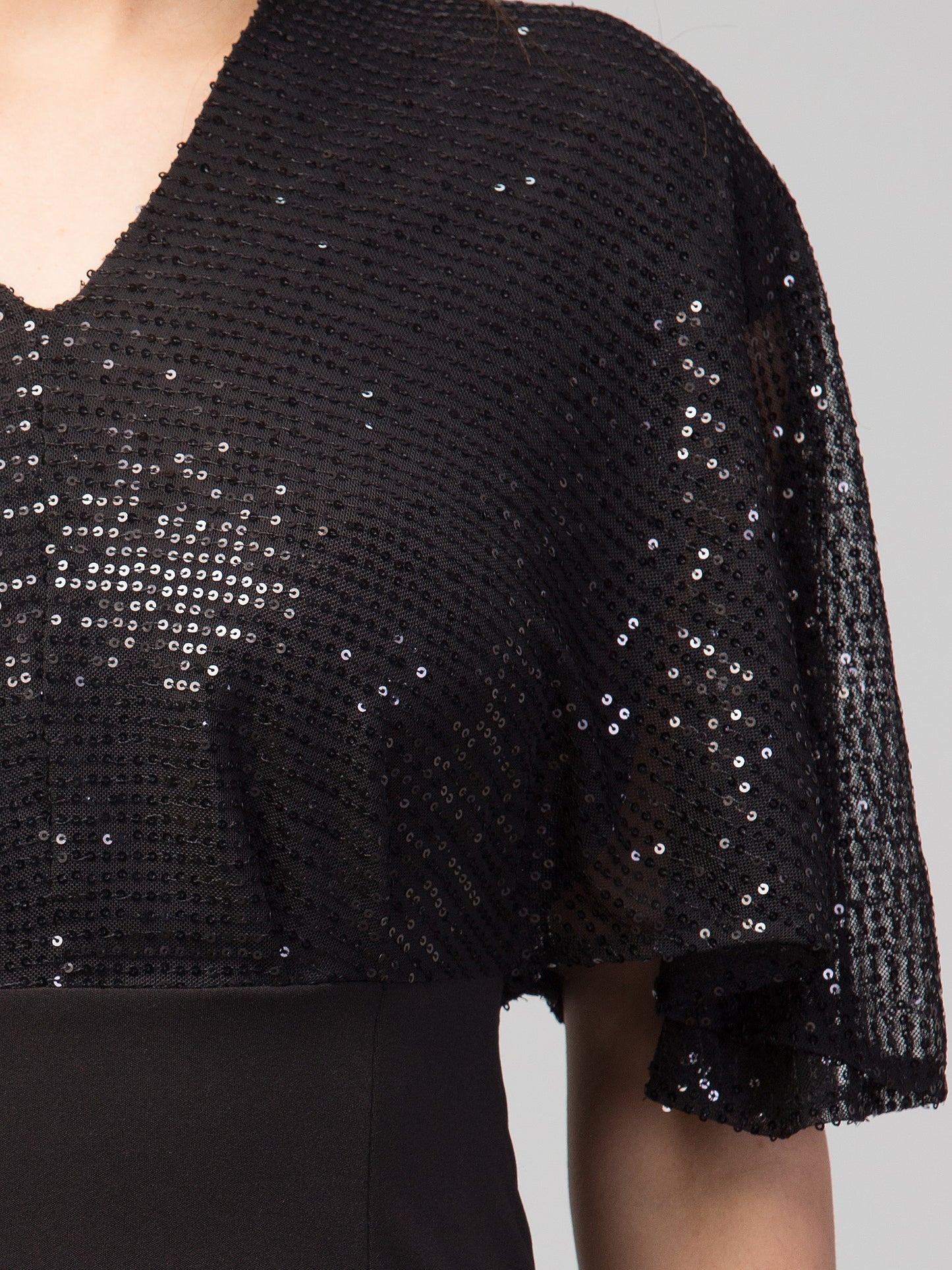 Black Sequin and Polynet Fabric Party Wear Cape Dress