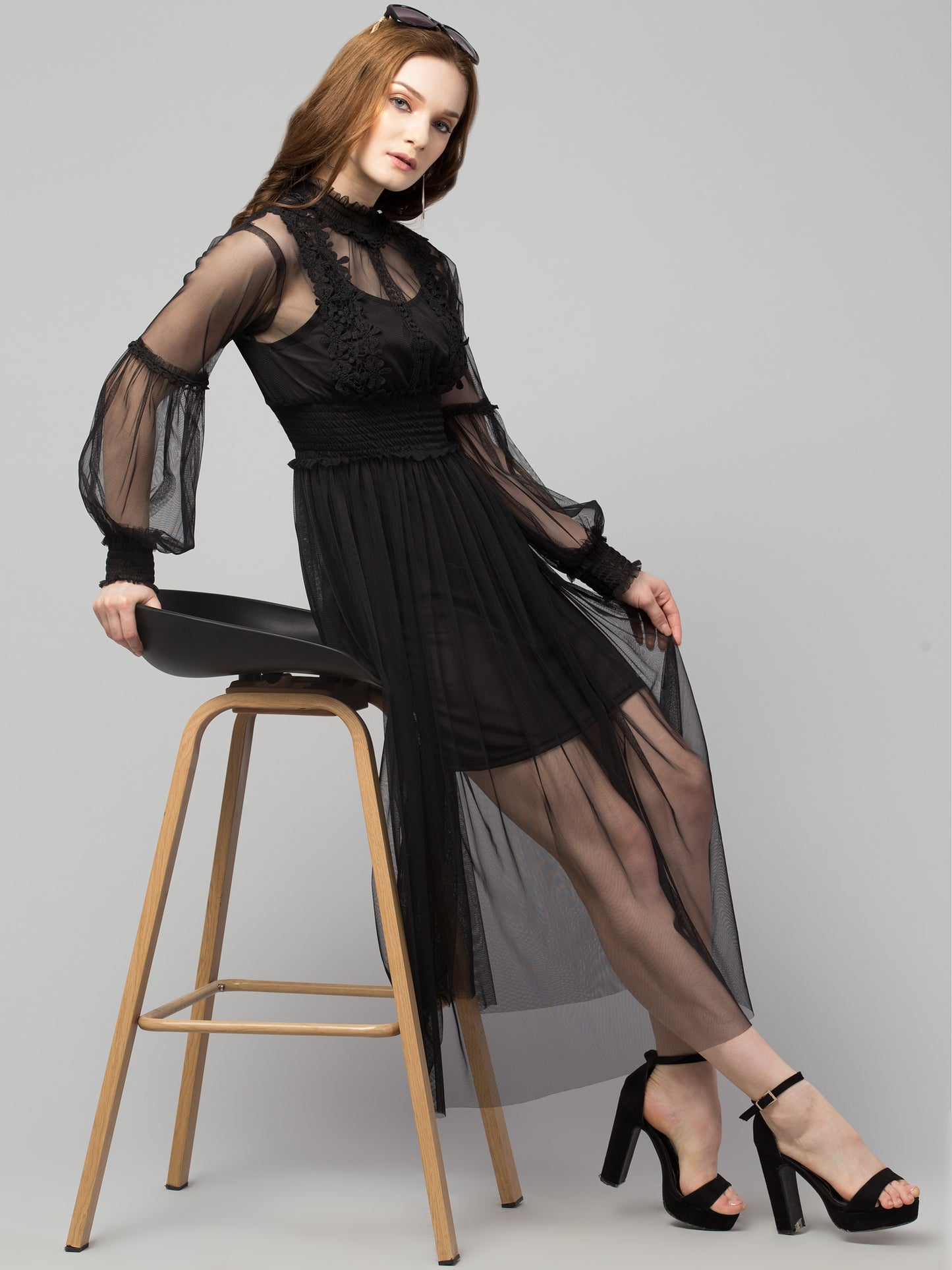 Black Lace Net Dress With Lining