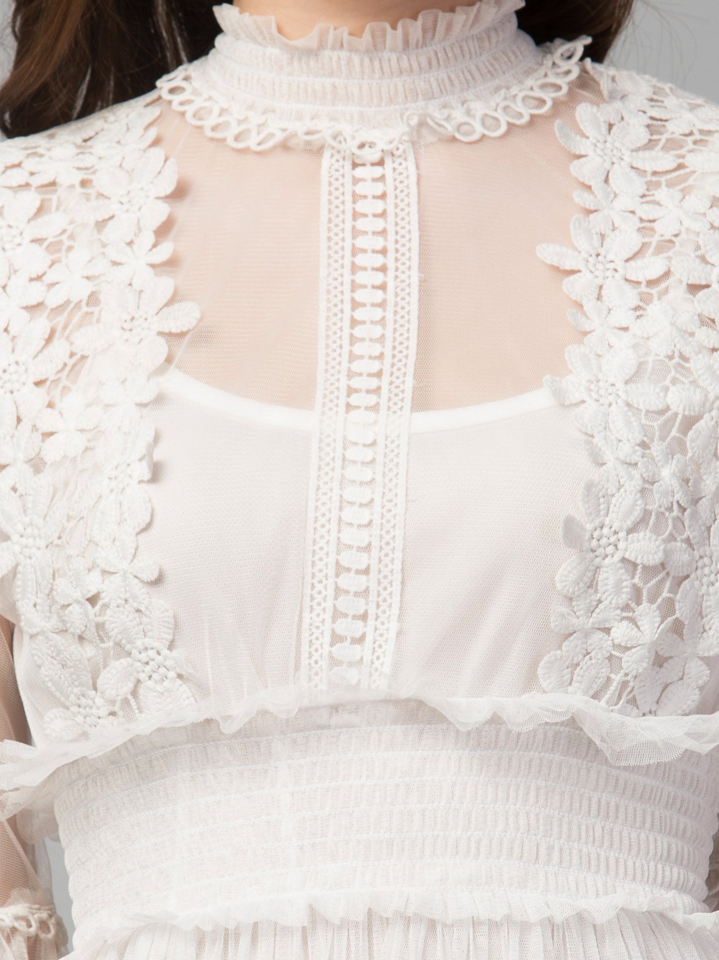 White Lace Net Dress With Lining