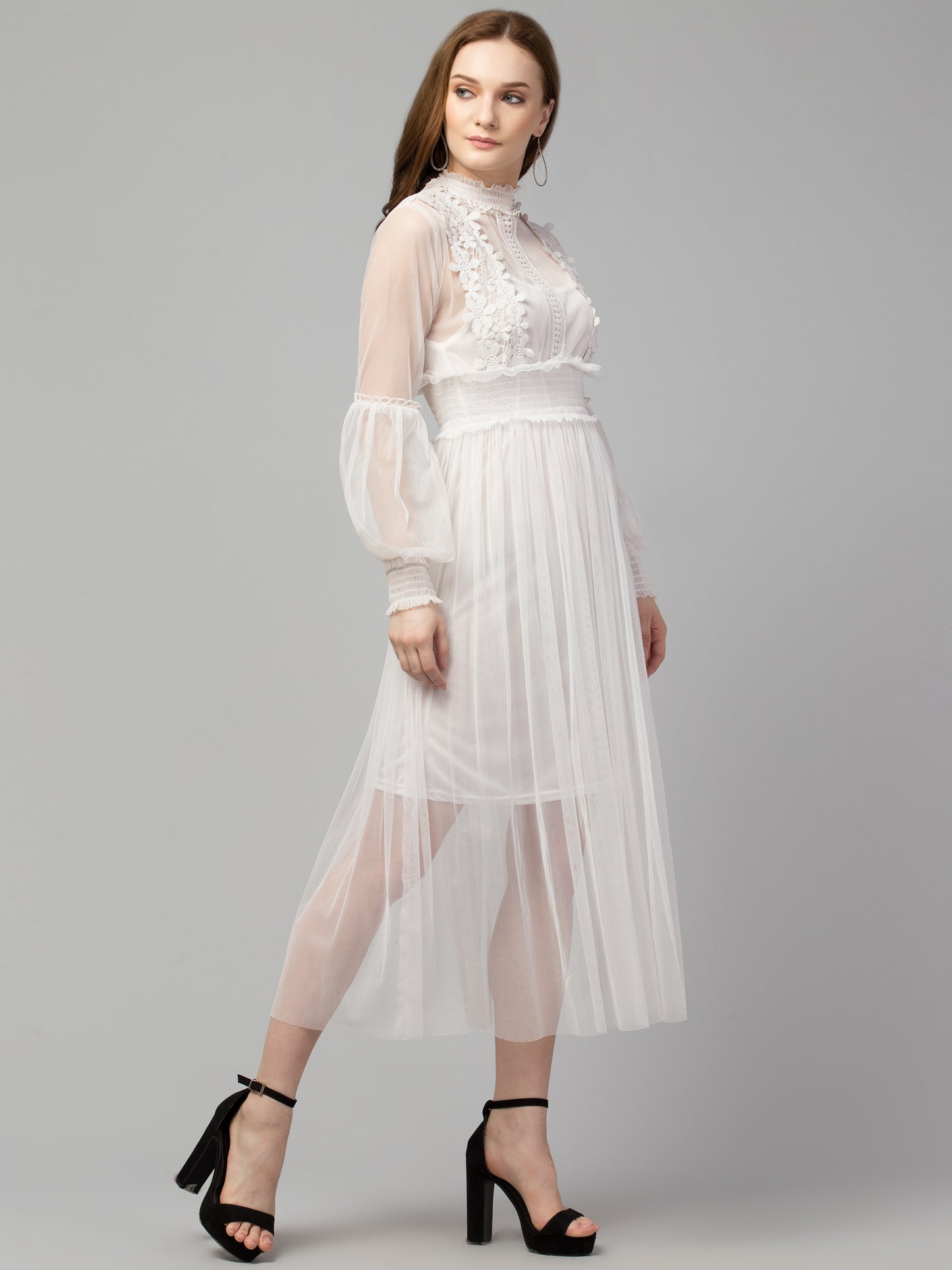 White Lace Net Dress With Lining