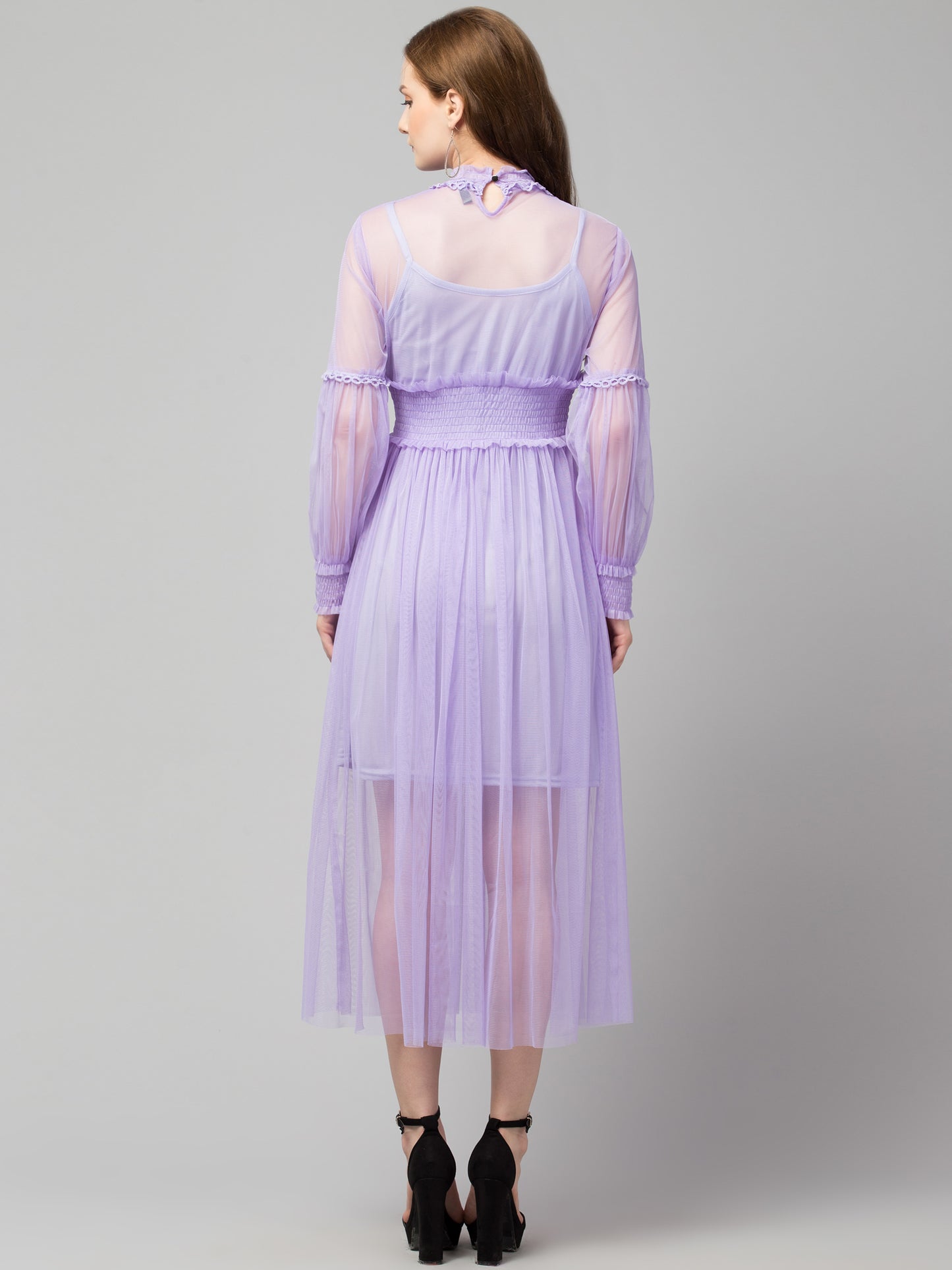 Fuchsia Lace Net Dress With Lining