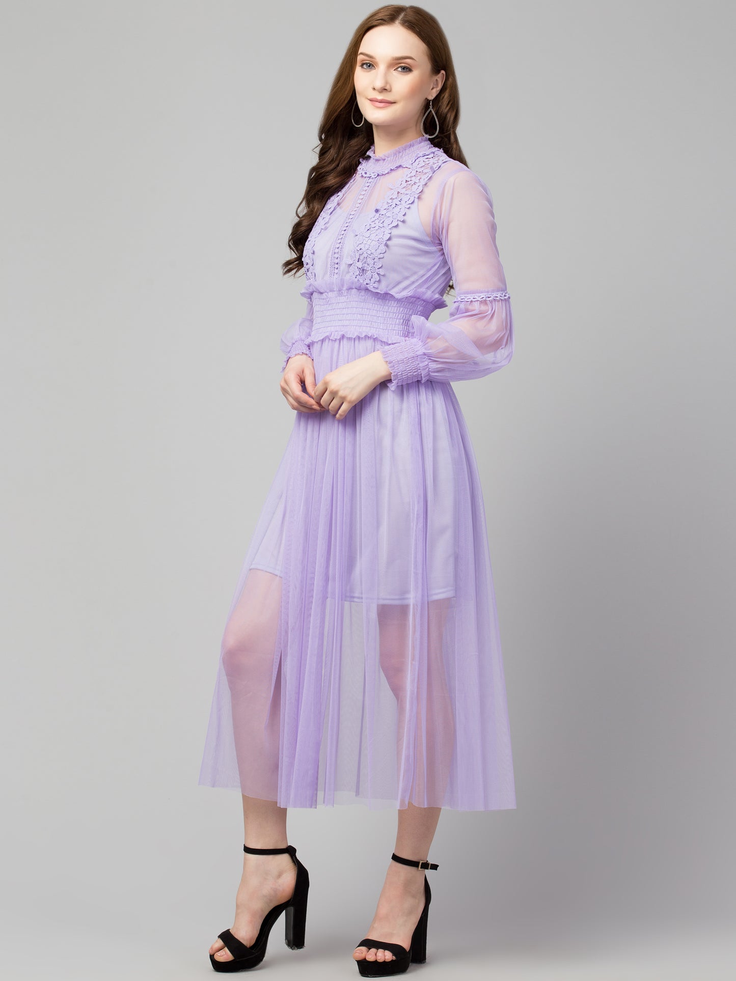 Fuchsia Lace Net Dress With Lining