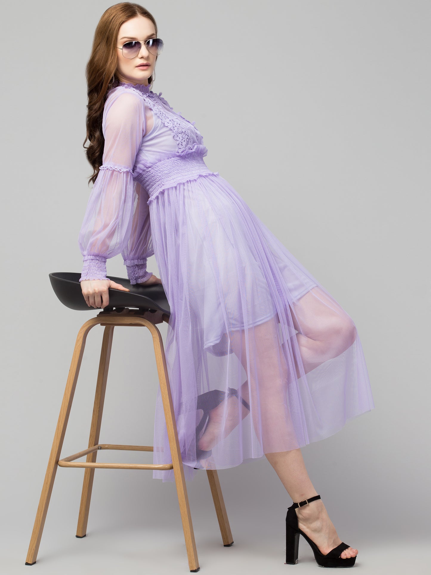 Fuchsia Lace Net Dress With Lining
