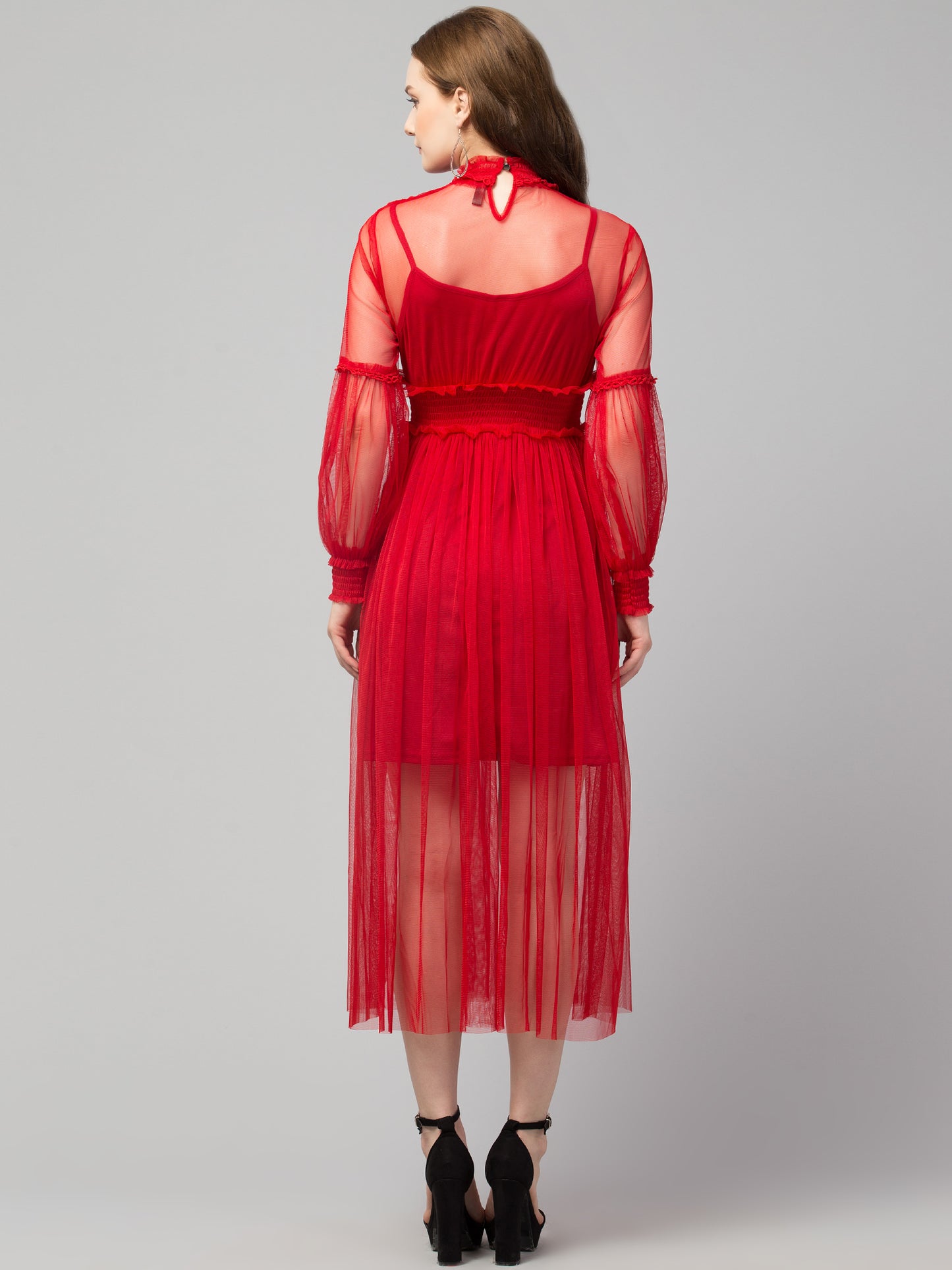 Red Lace Net Dress With Lining