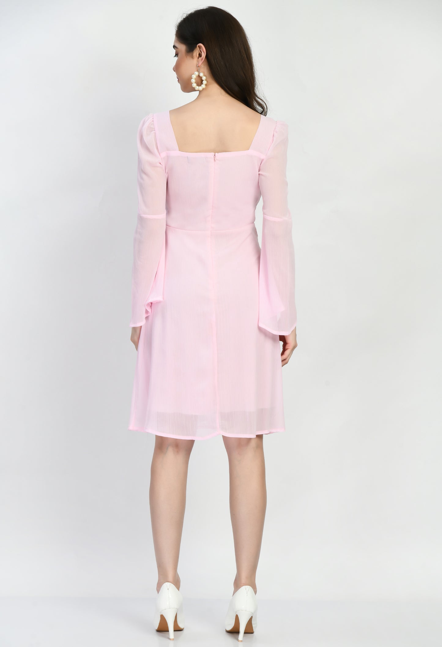 Pink Chiffon Lace Work Girls Dress with Lining