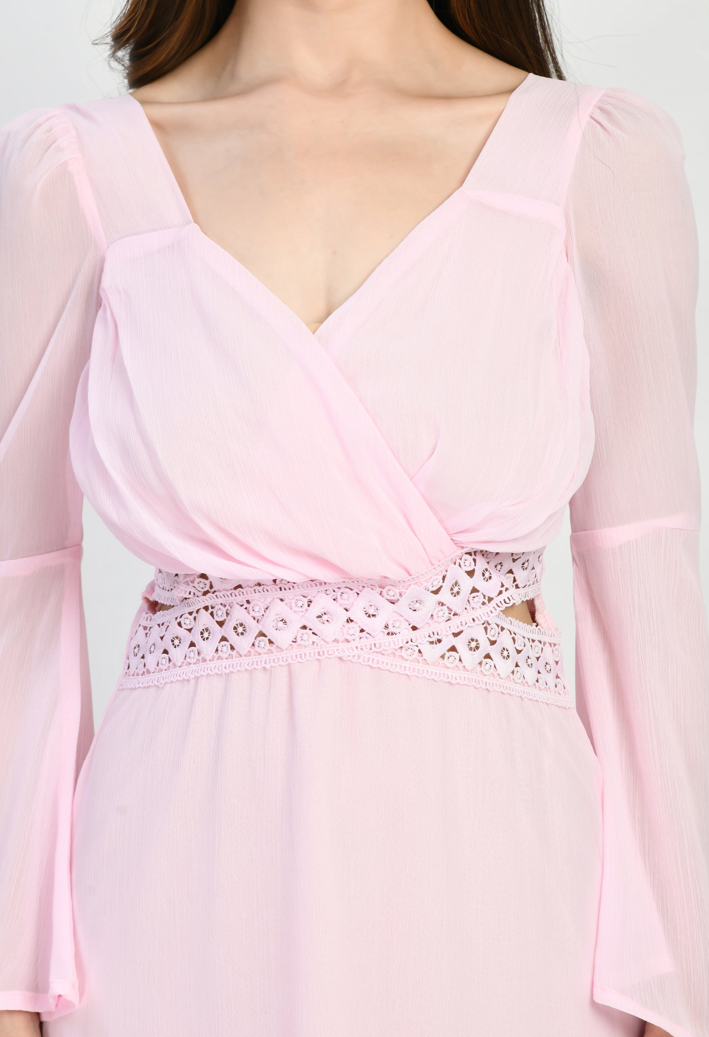 Pink Chiffon Lace Work Girls Dress with Lining