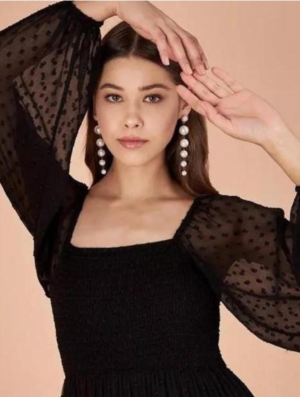 Black Georgette Dobby Flare Dress