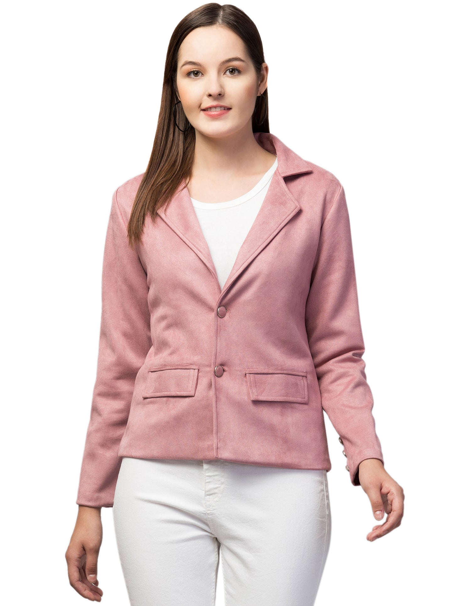 Pink Suede Fabric Girls Blazer