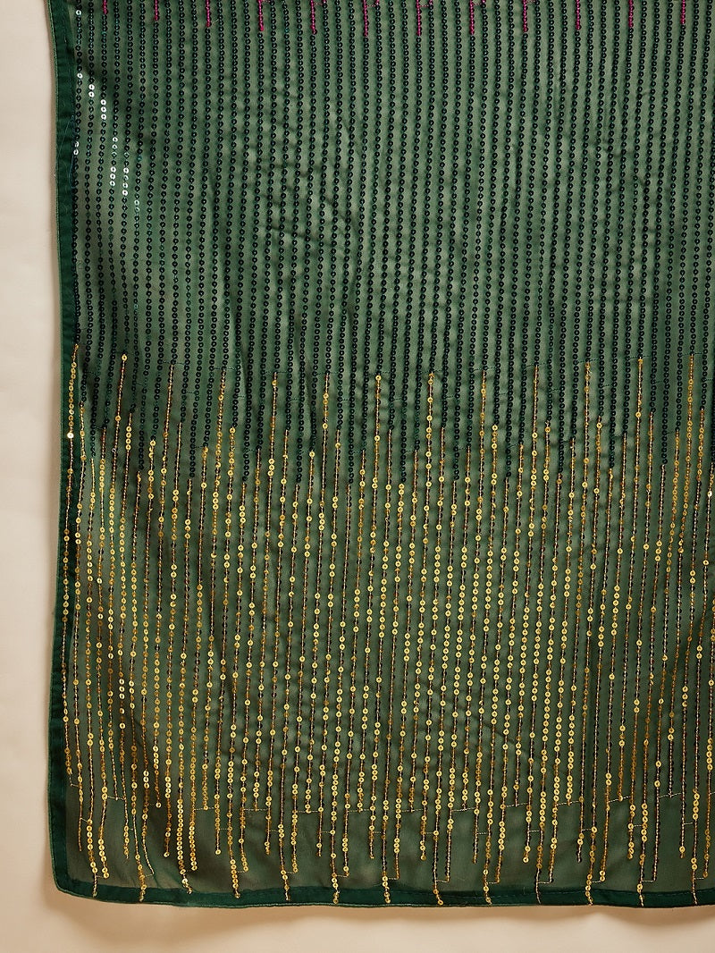 Designer Green Georgette Sequence Embroidered Saree