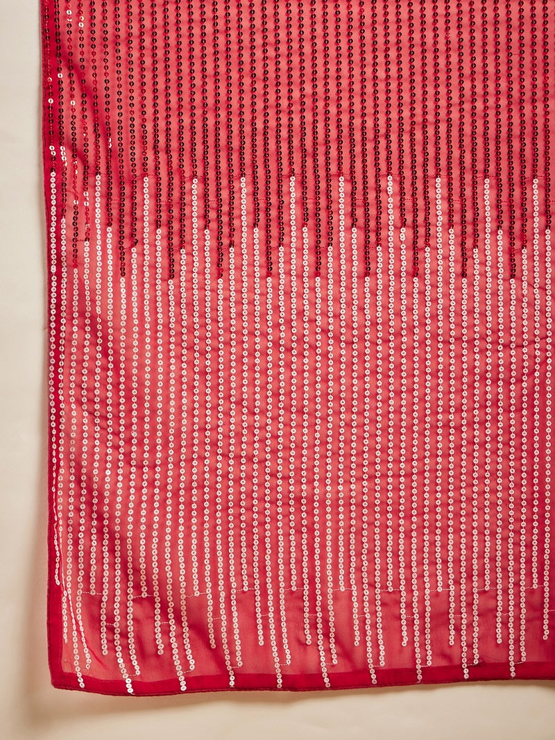 Designer Red Georgette Sequence Embroidered Saree