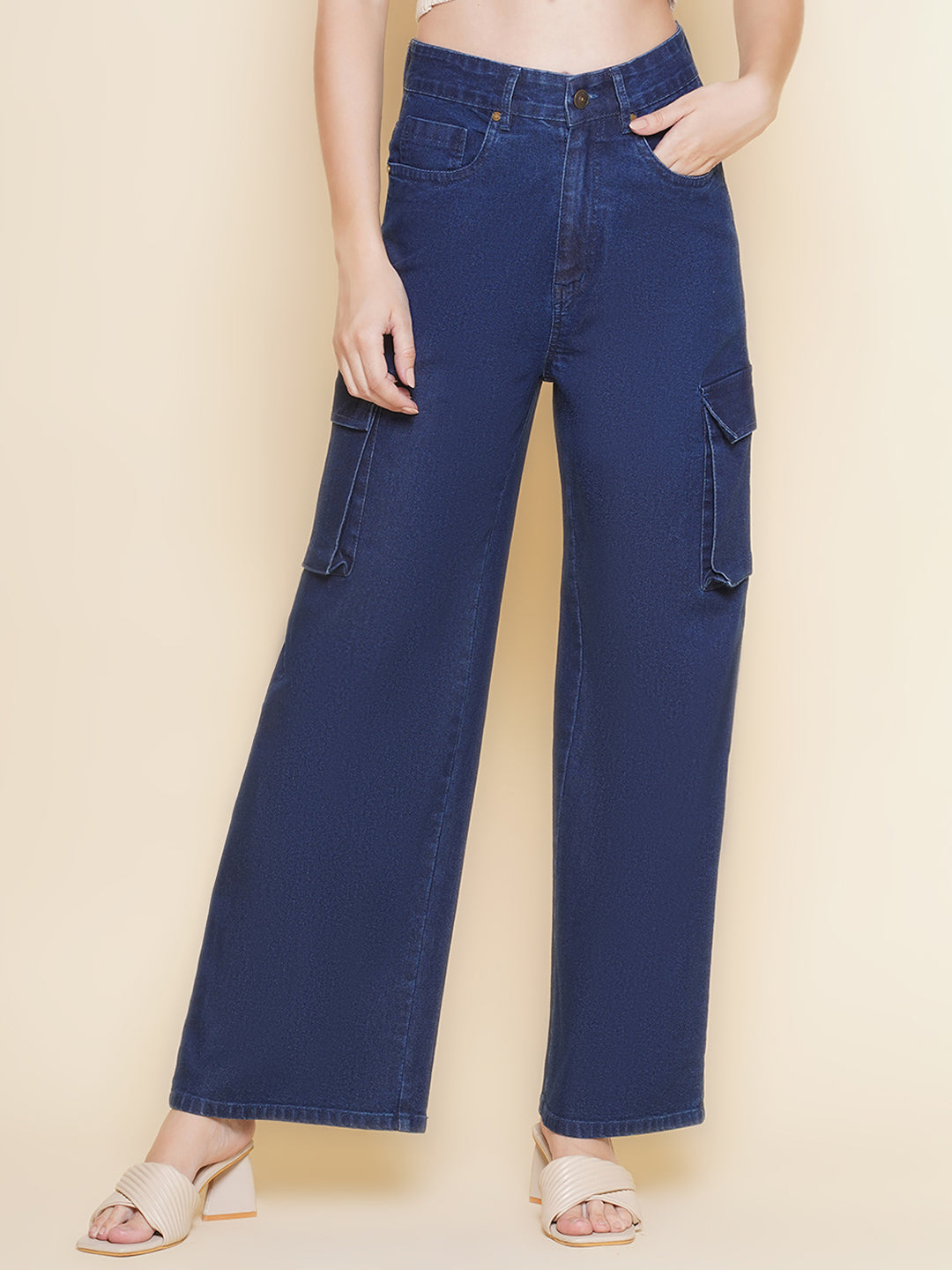 Women Cargo High Rise Dark Blue Jeans
