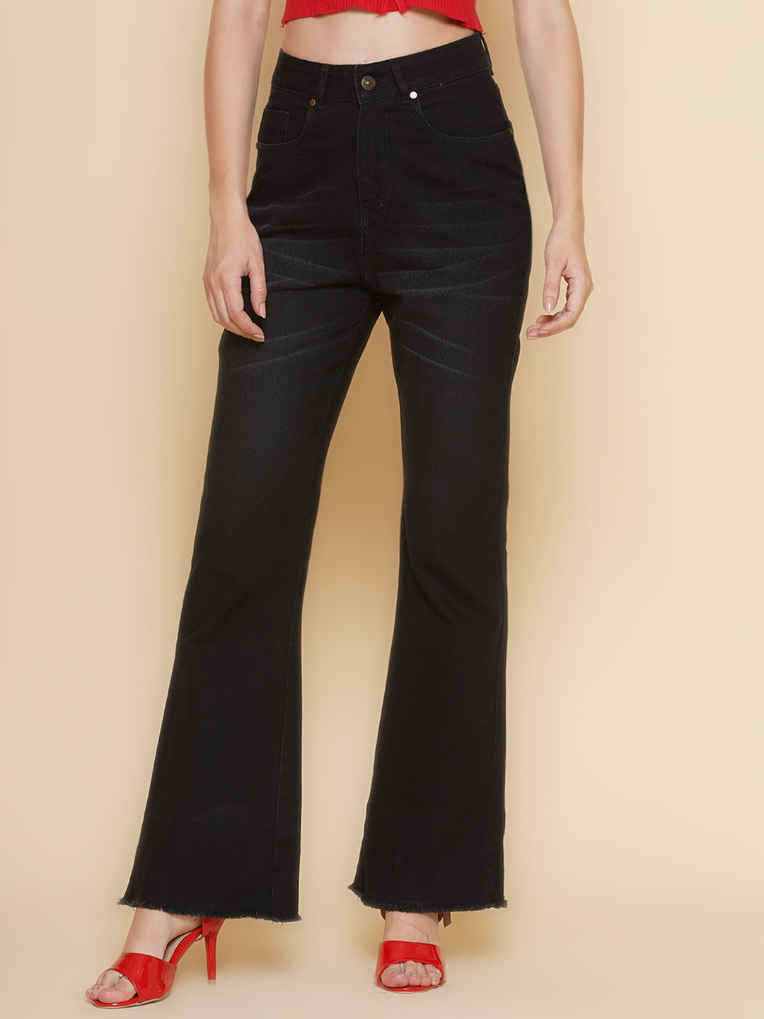 Raw hem Boot Cut Jeans in Black