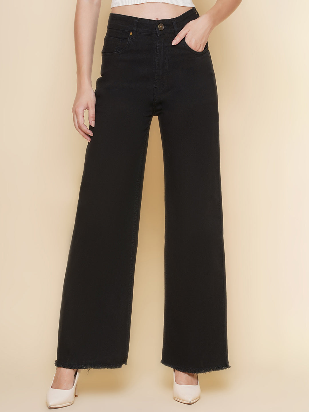 Black Women's Straight Raw Hem Jeans