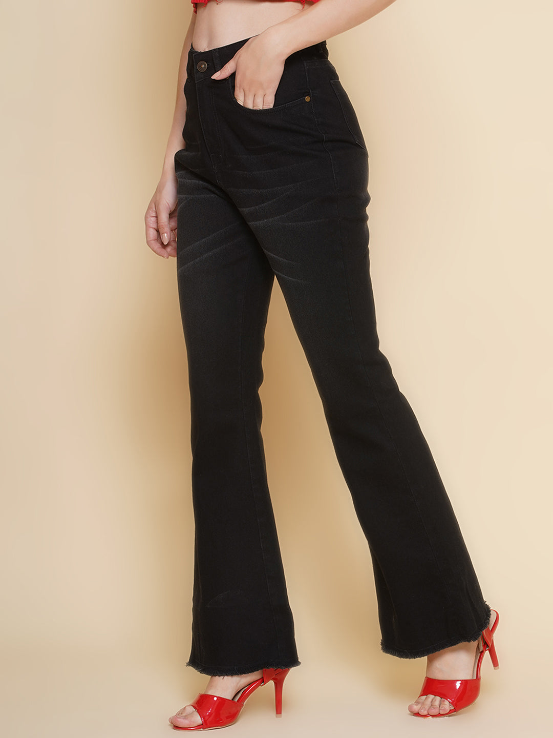 Raw hem Boot Cut Jeans in Black