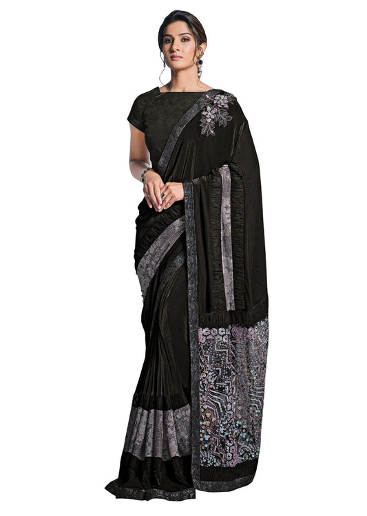 Black Color Sequins Work Lycra Saree