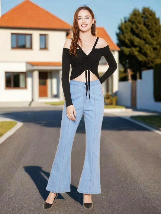 Boot Cut Light Blue High Rise Jeans For Women