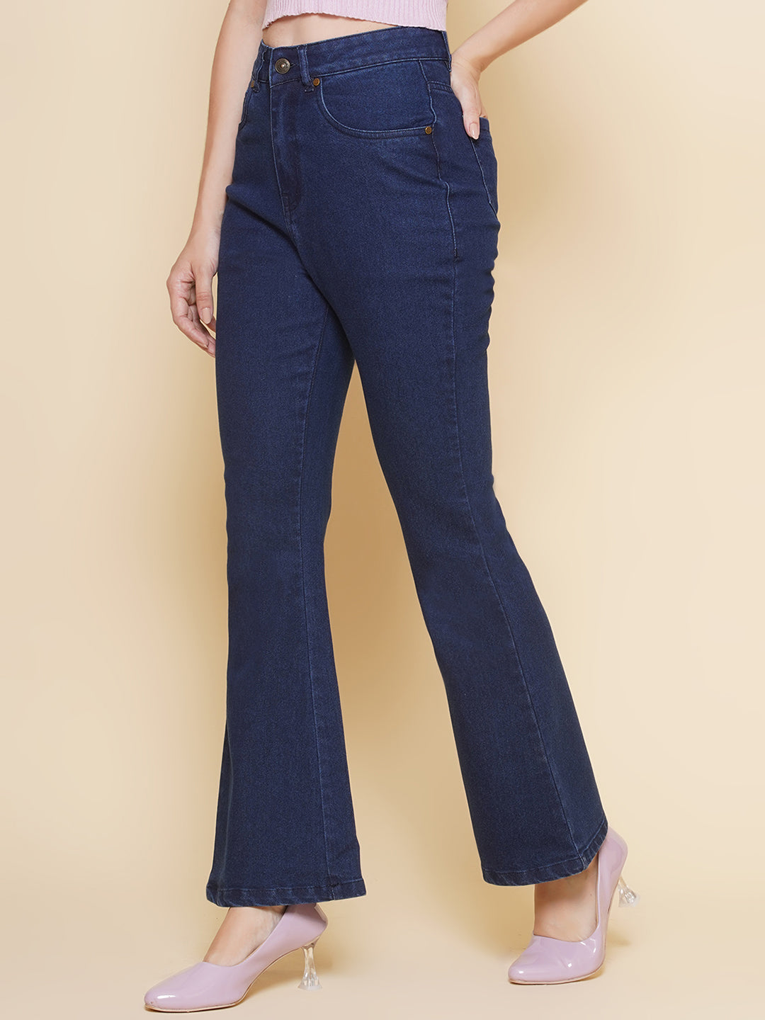 Boot Cut Blue High Rise Jeans For Women