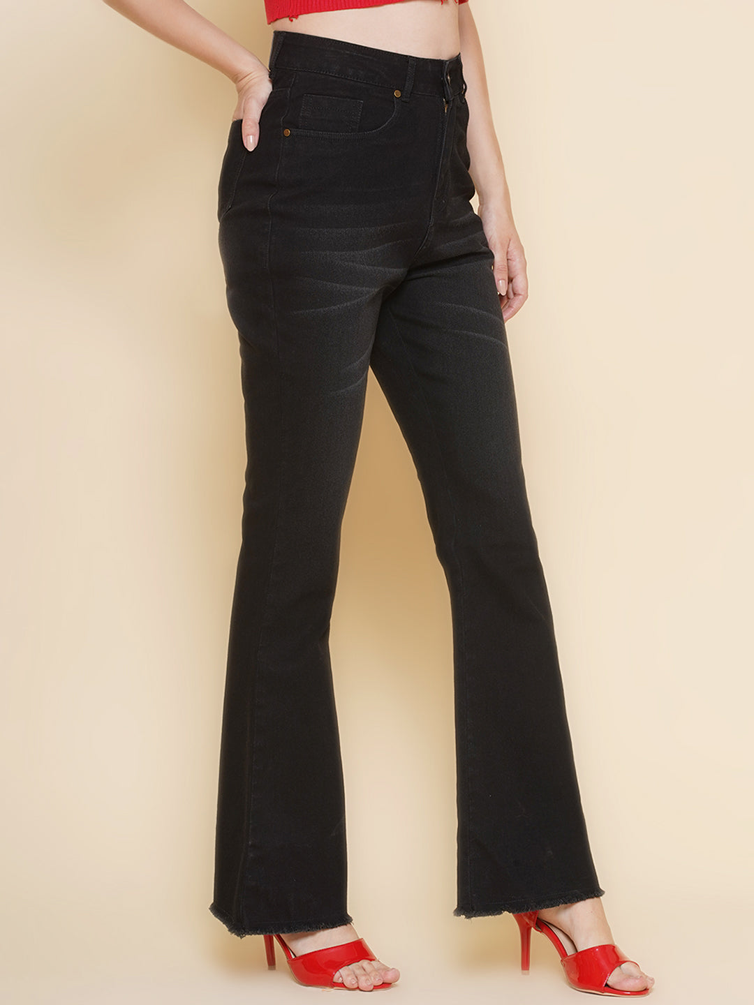 Raw hem Boot Cut Jeans in Black