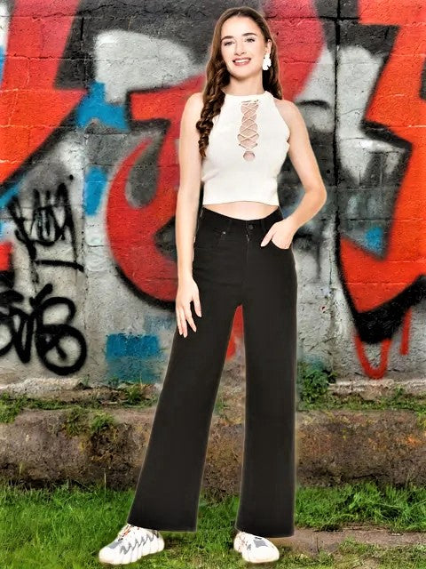 Womens Black Straight Jeans
