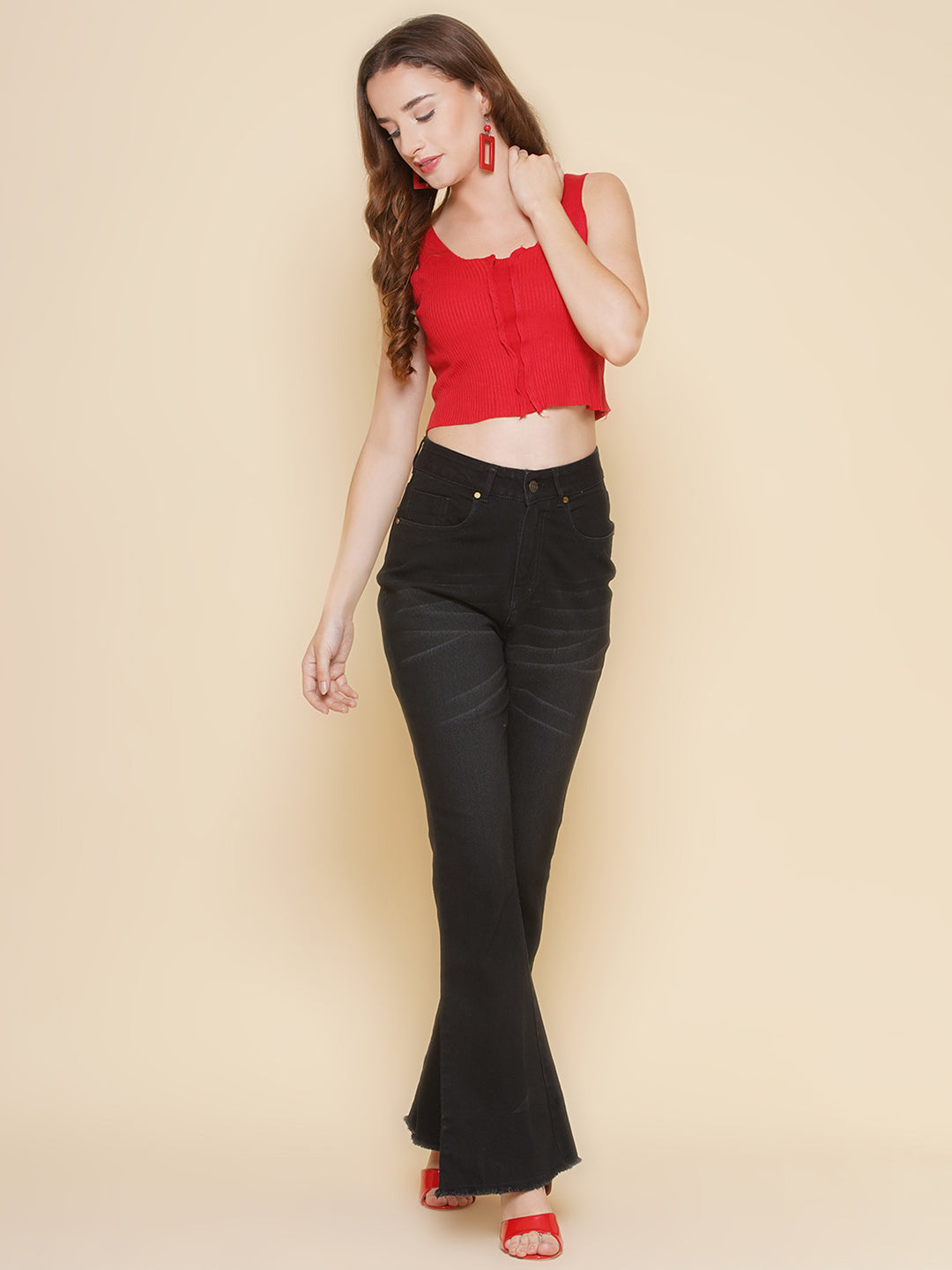 Raw hem Boot Cut Jeans in Black