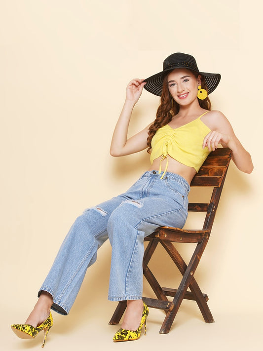 Women Knee Slit Jeans in Light Blue