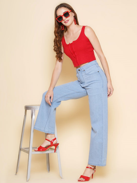 Women Wide Leg Jeans In Light Blue