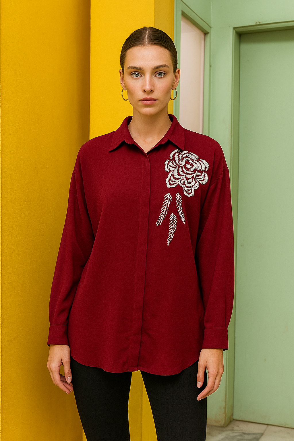 Hand Embroidered Red Color Womens Designer Coord Set