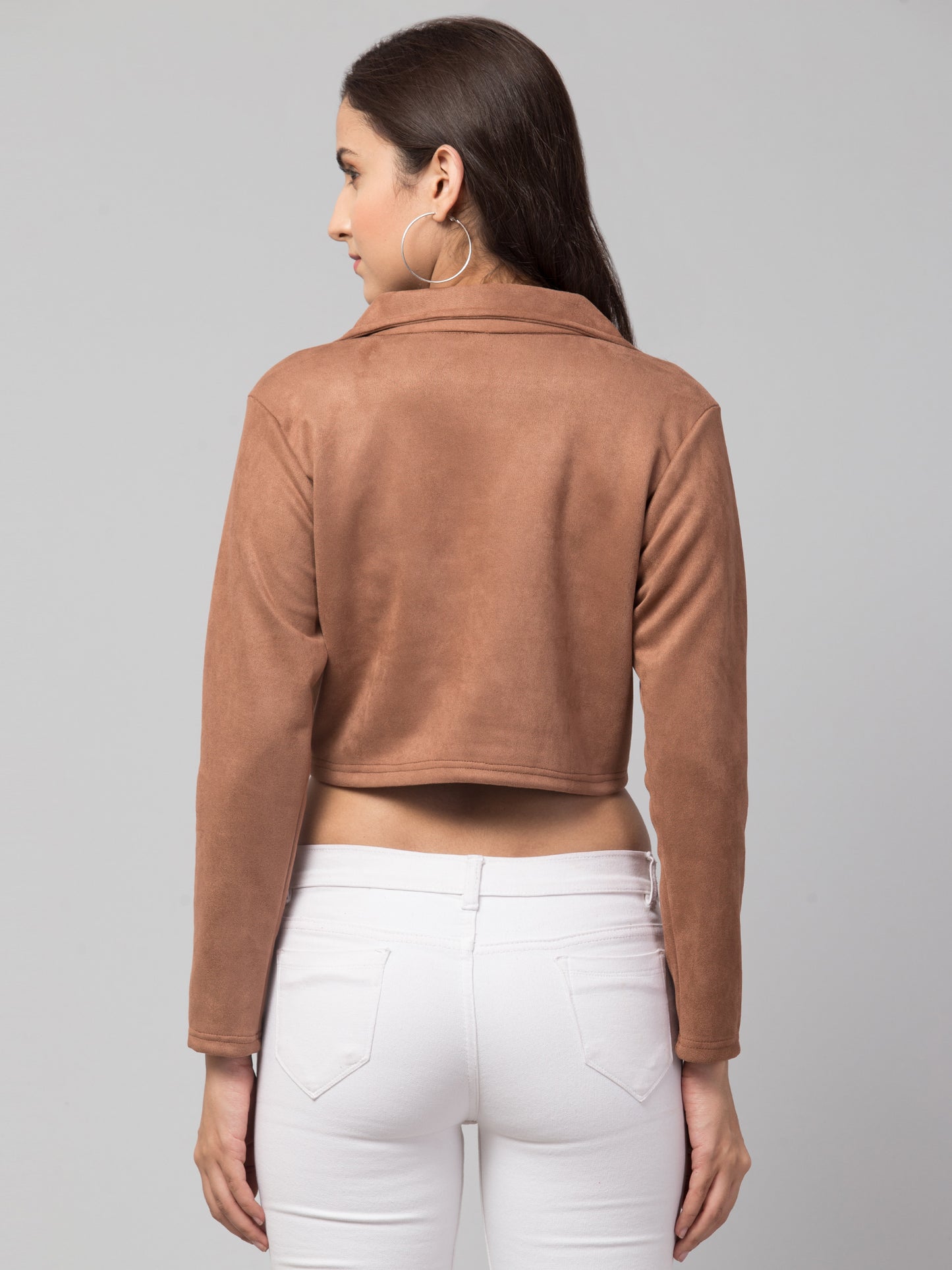 Rust Color Suede Fabric Girls Short Blazer
