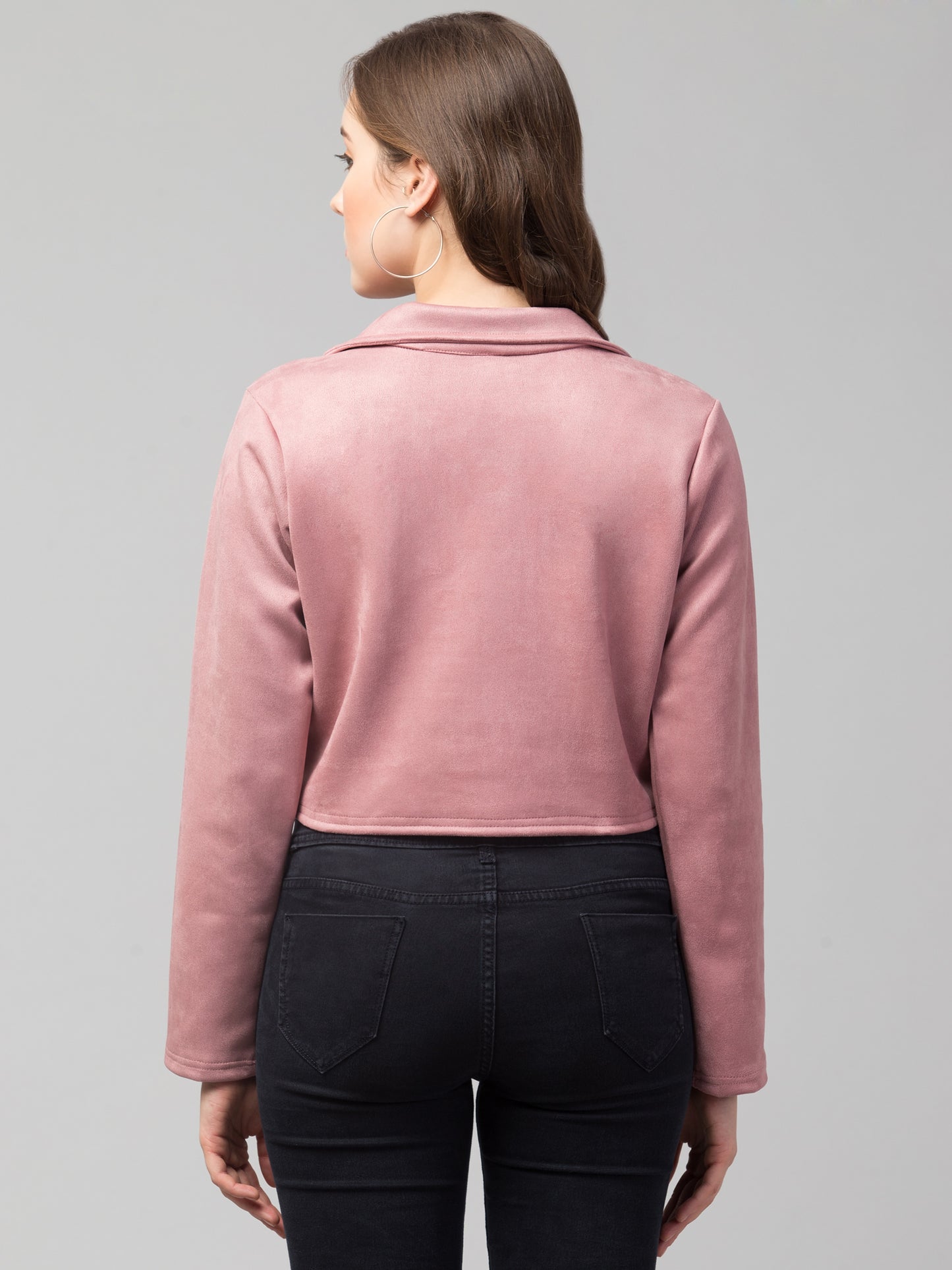 Pink Color Suede Fabric Girls Short Blazer