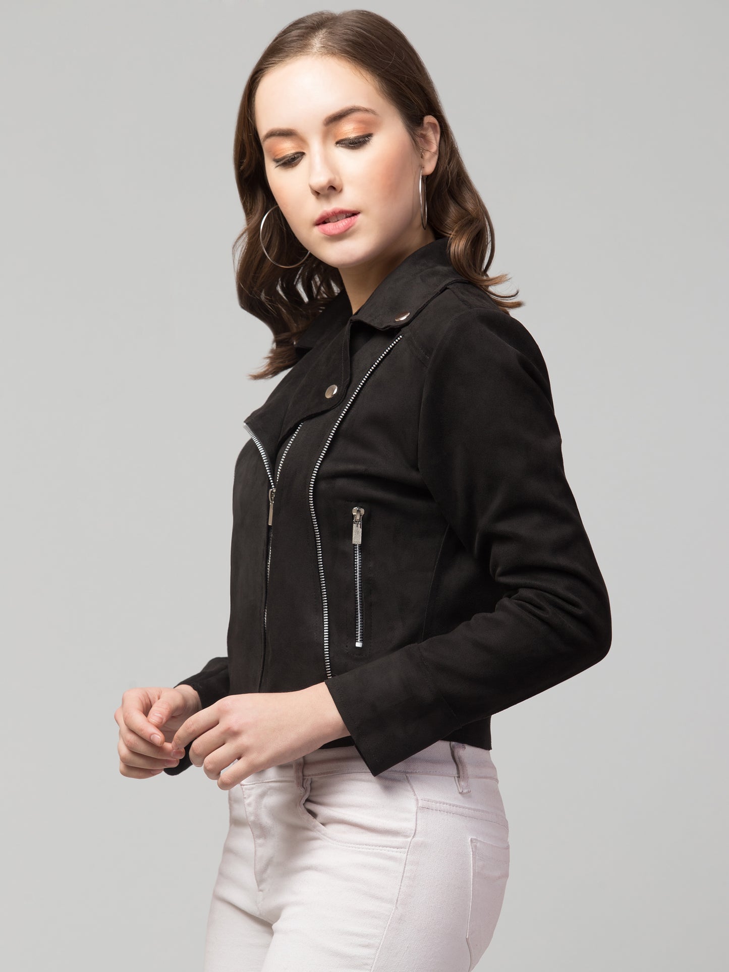 Suede Fabric Girls Jacket with Soft Lining & Fancy Zips