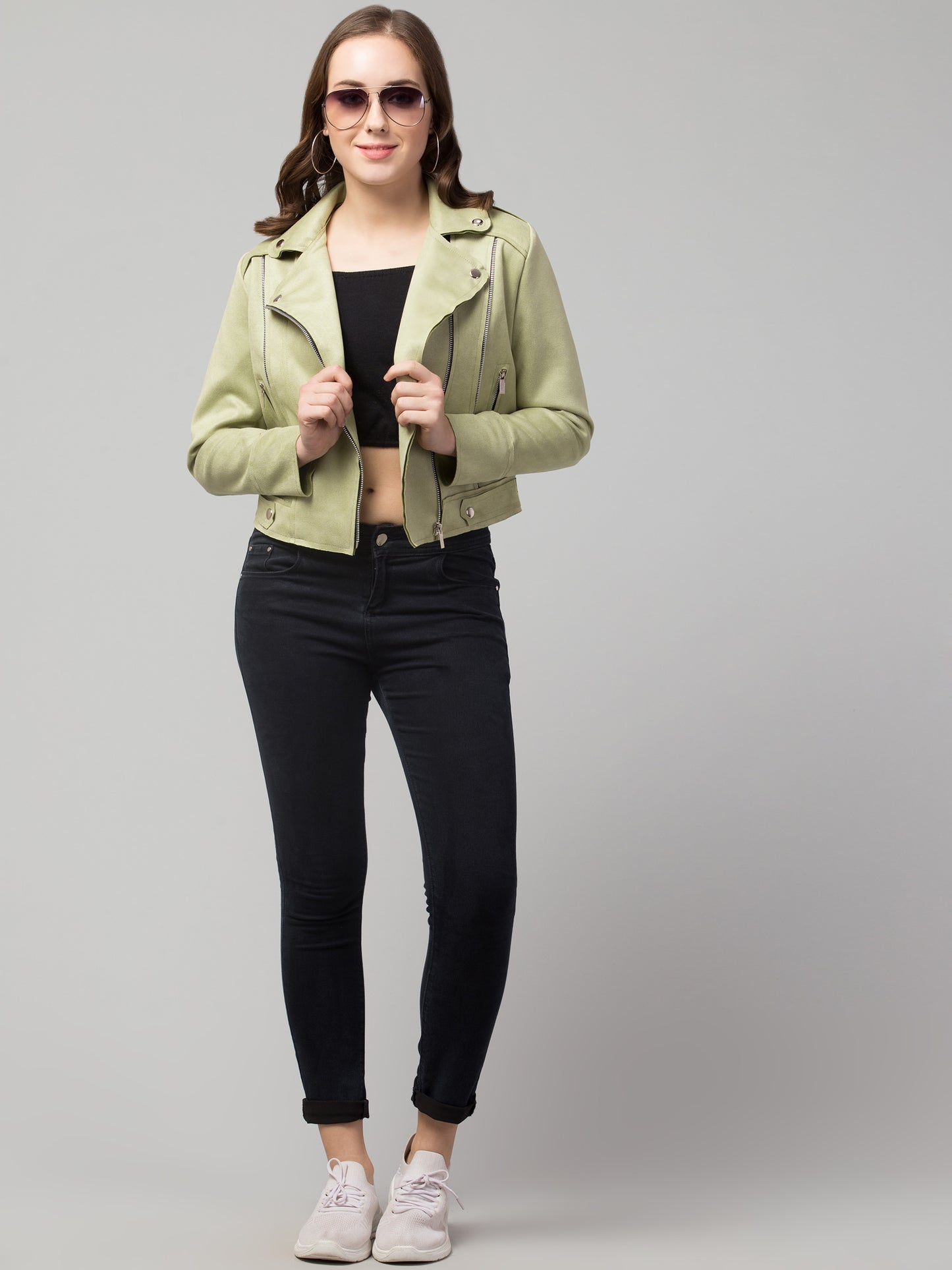 Olive Green Girls Suede Fabric Jacket