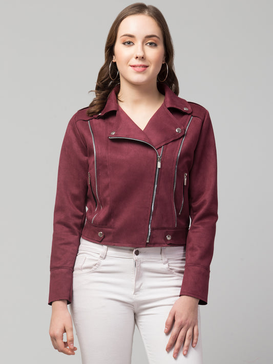 Wine Color Girls Suede Fabric Jacket