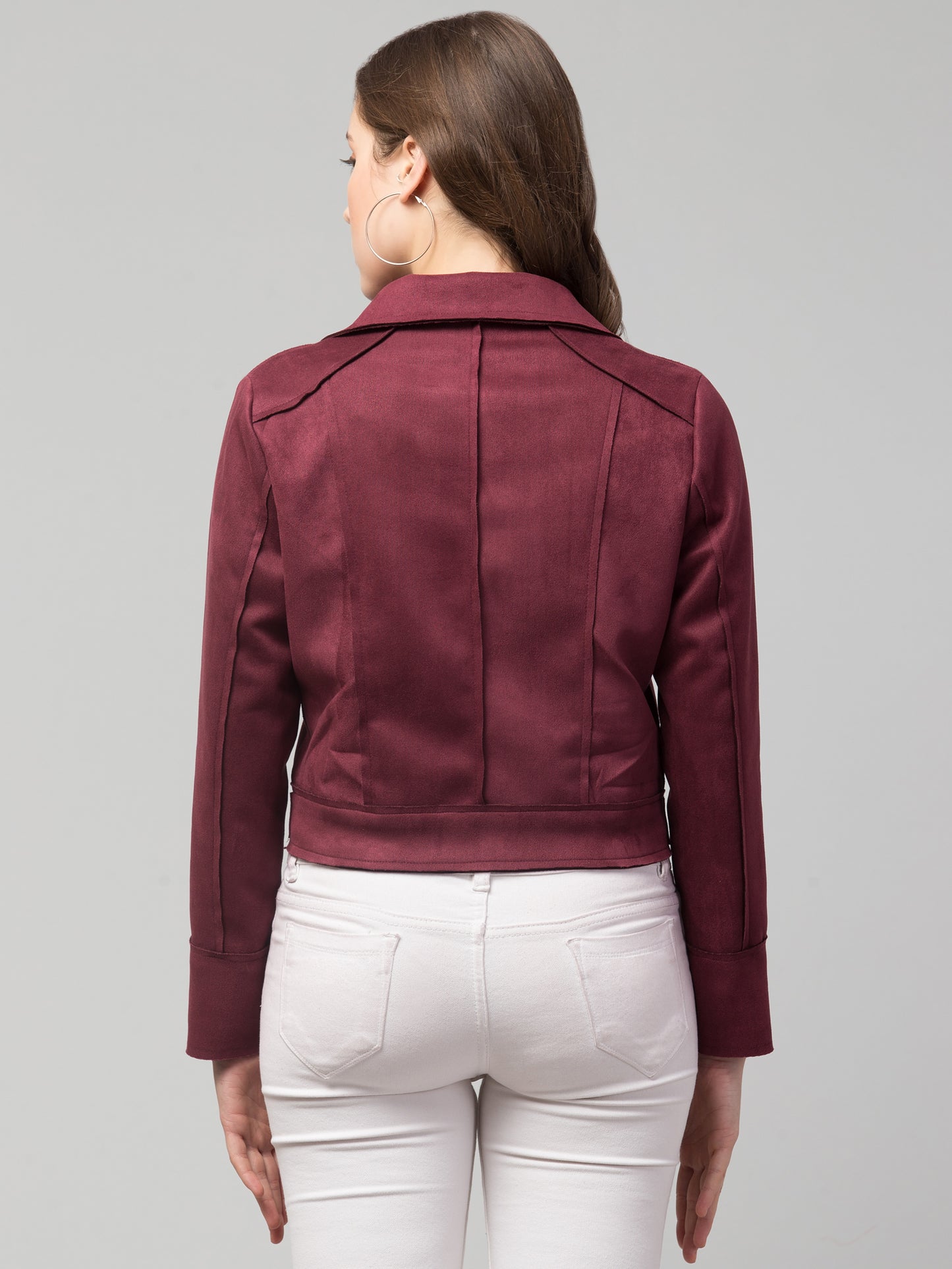 Wine Color Girls Suede Fabric Jacket
