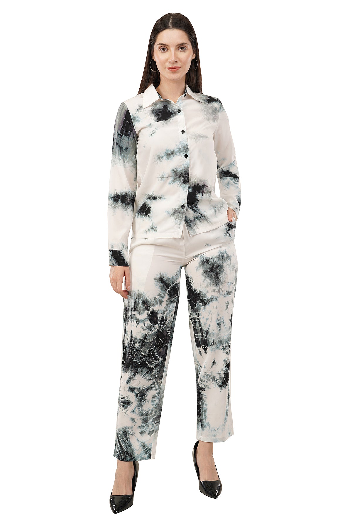White Tie Dye Printed Imported Fabric Cord Set