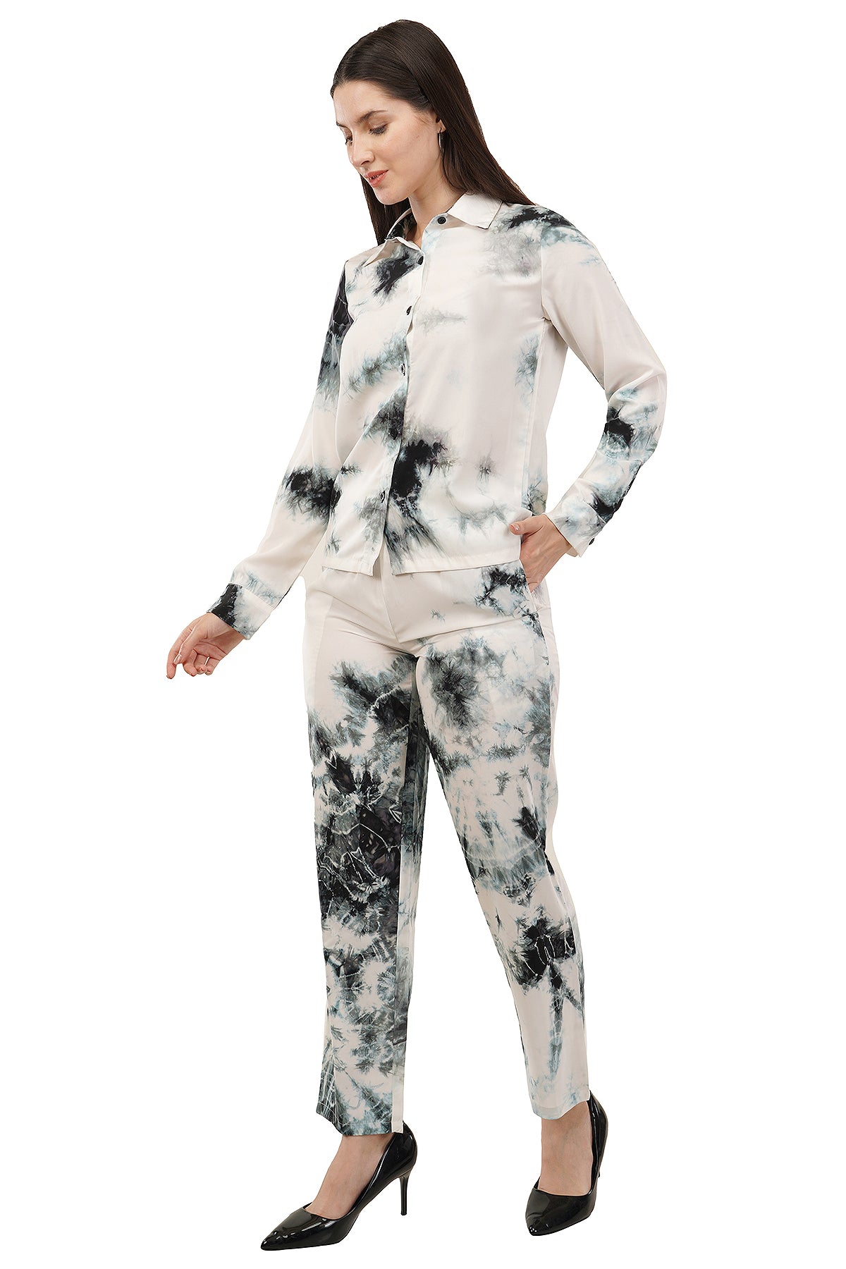 White Tie Dye Printed Imported Fabric Cord Set