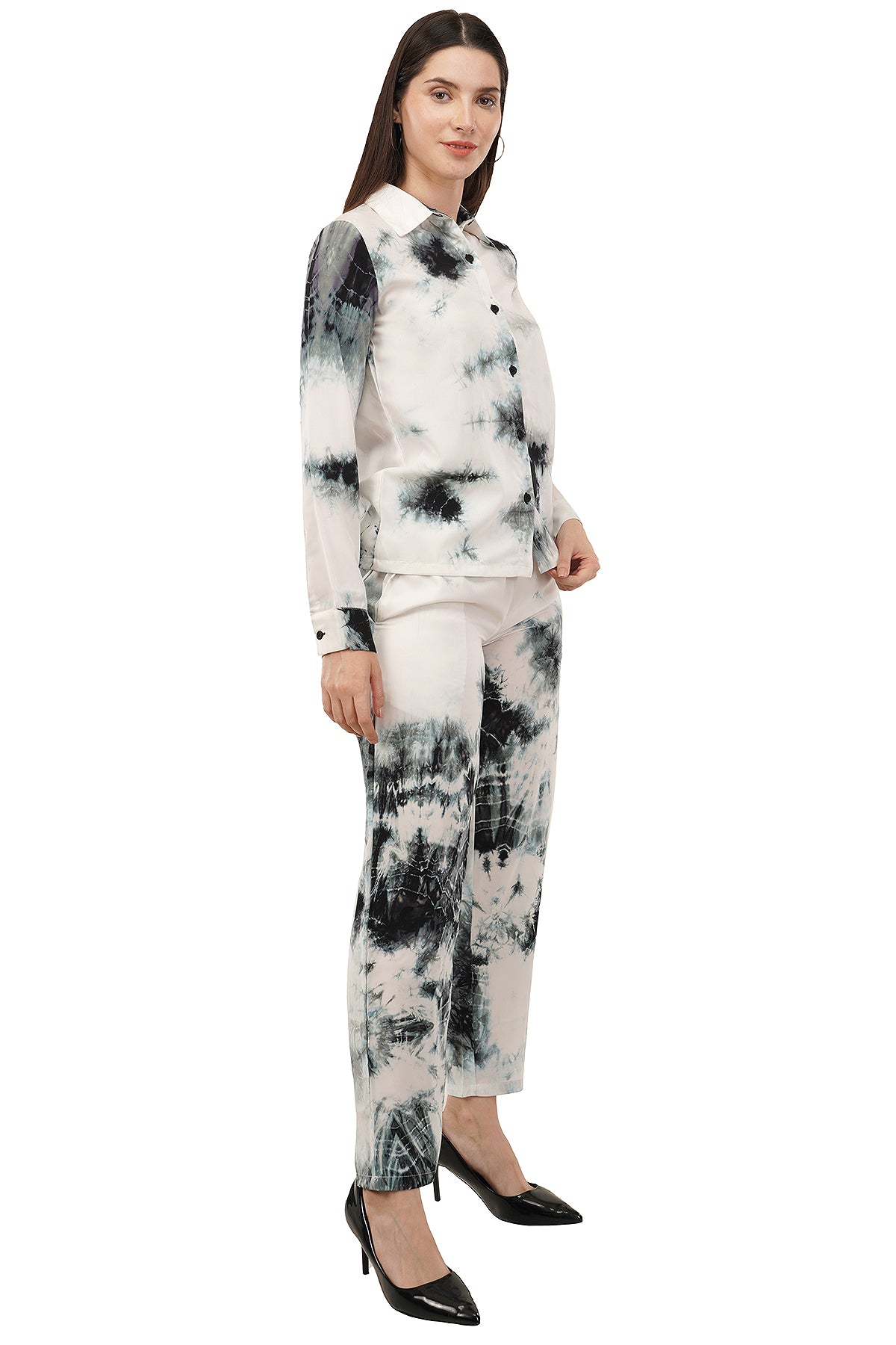 White Tie Dye Printed Imported Fabric Cord Set