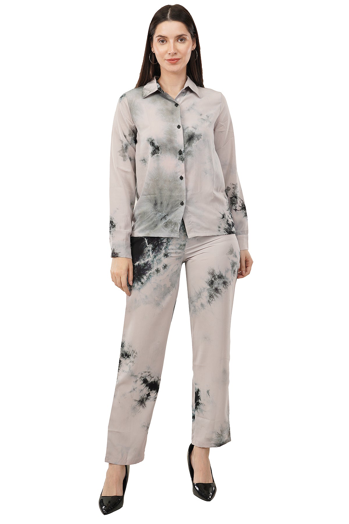 Grey Tie Dye Printed Imported Fabric Cord Set