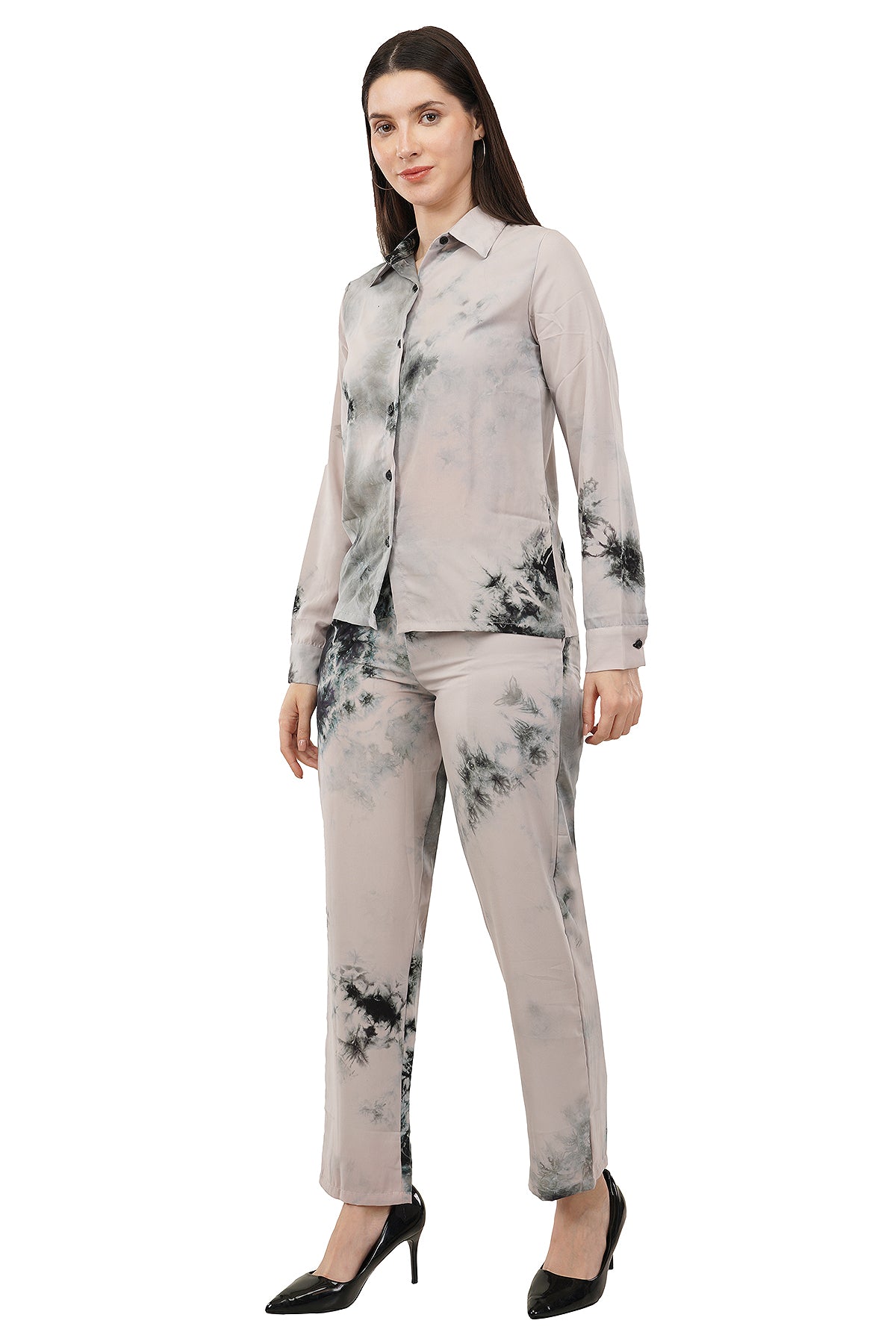 Grey Tie Dye Printed Imported Fabric Cord Set