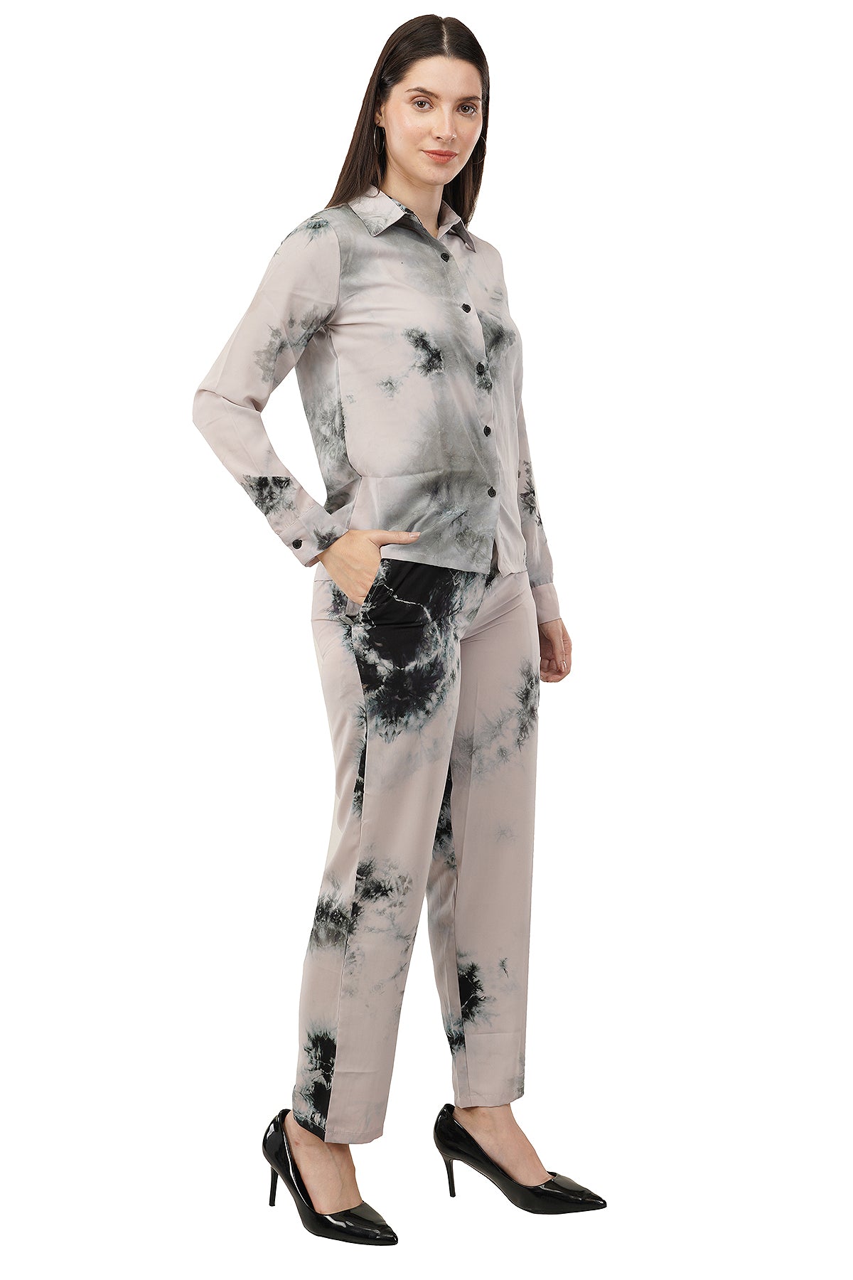 Grey Tie Dye Printed Imported Fabric Cord Set