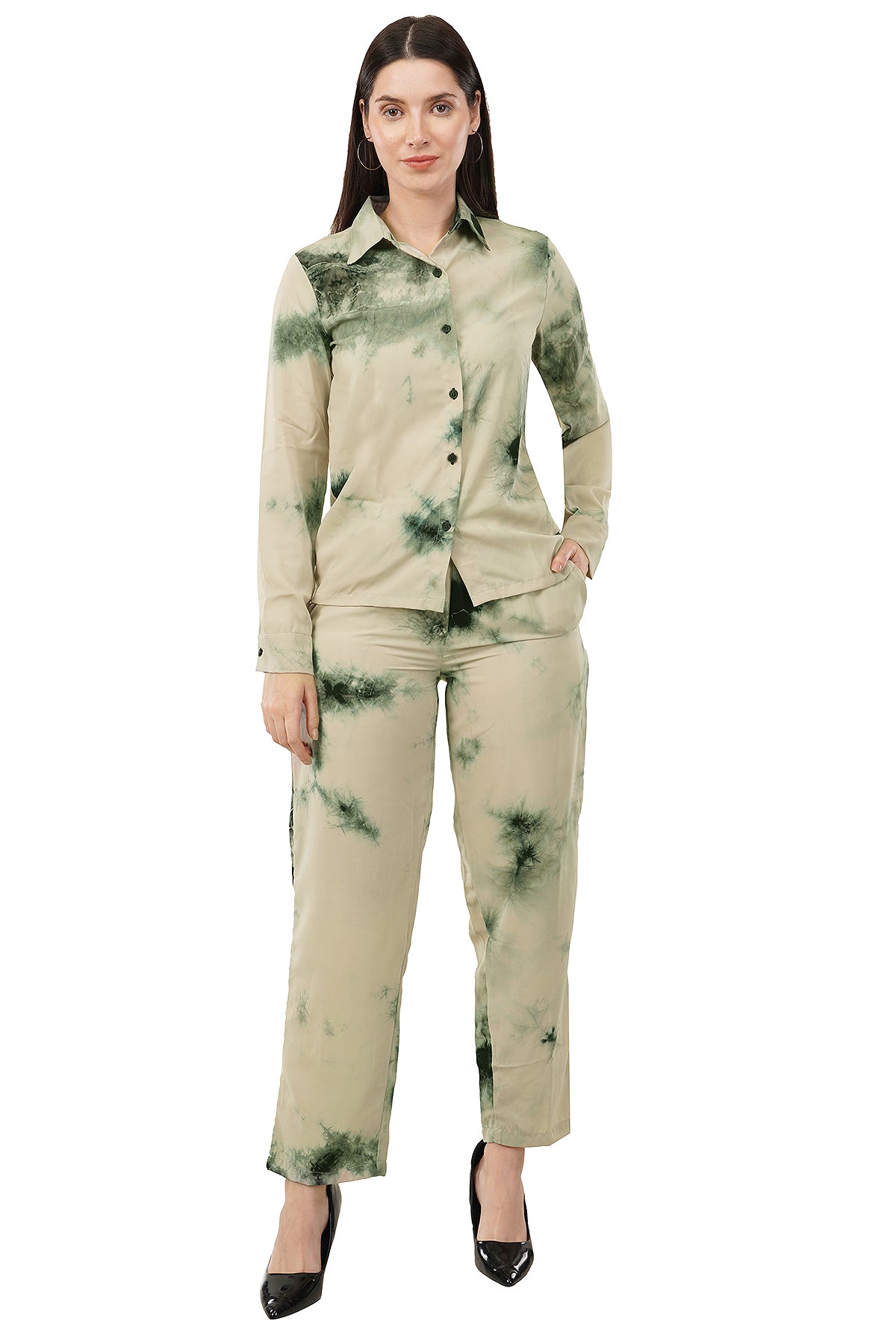 Olive Tie Dye Printed Imported Fabric Cord Set