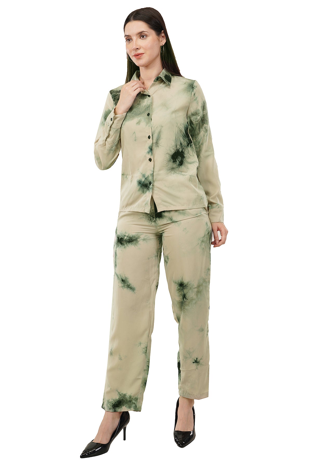 Olive Tie Dye Printed Imported Fabric Cord Set