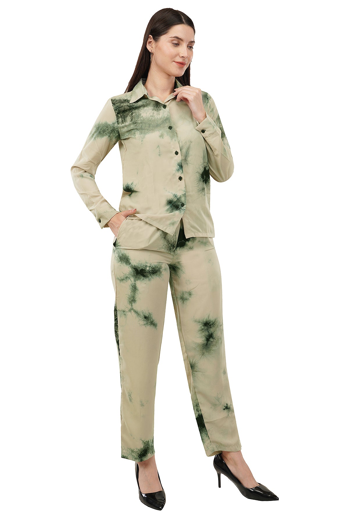 Olive Tie Dye Printed Imported Fabric Cord Set