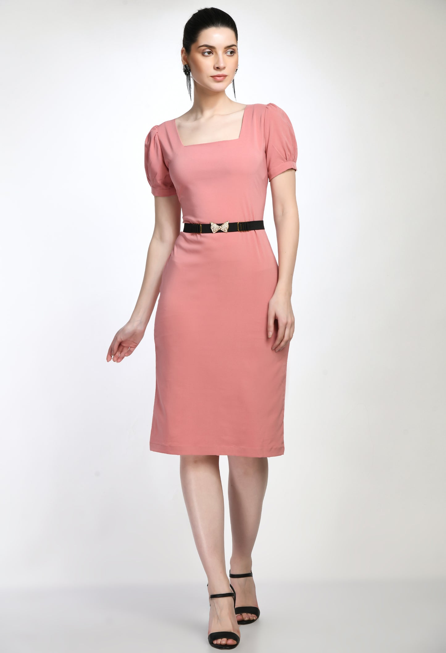 Peach Bodycone Cotton Spandex Dress with Belt