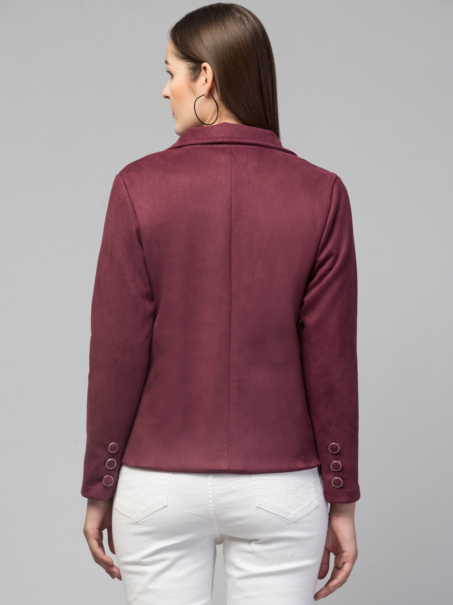 Wine Color Suede Fabric Girls Blazer