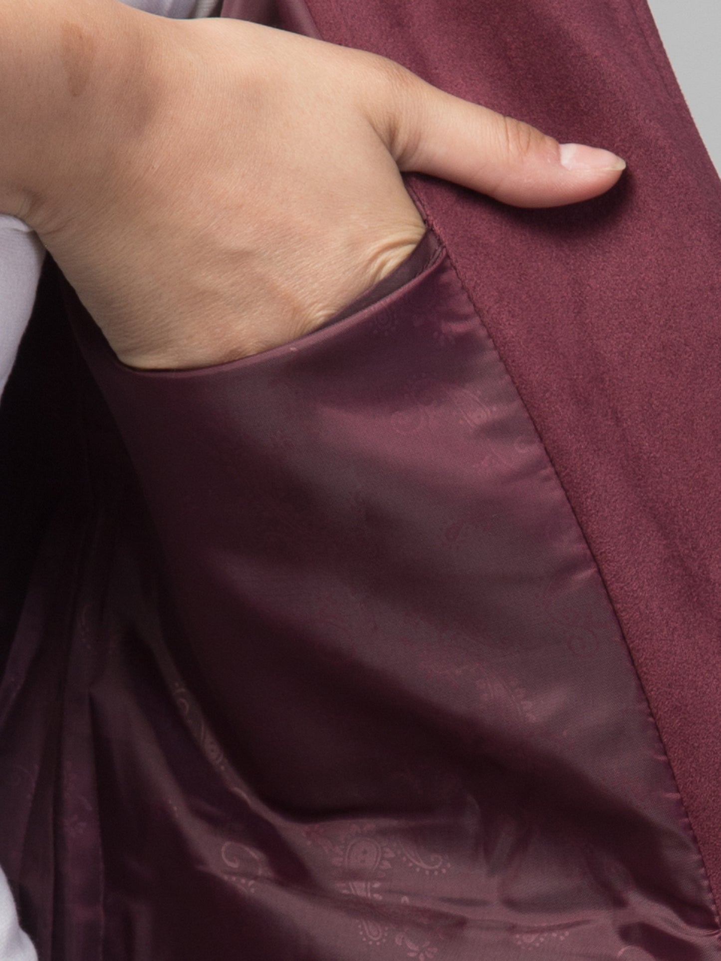 Wine Color Suede Fabric Girls Blazer