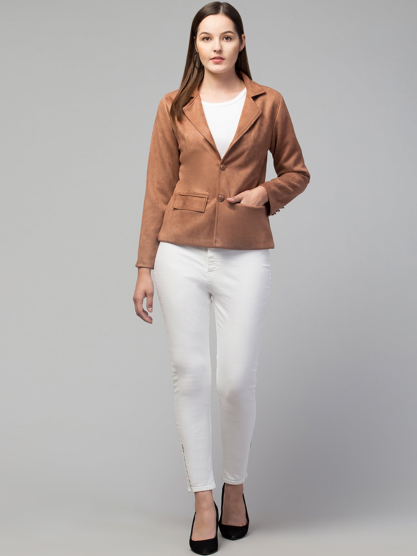 Rust Color Suede Fabric Girls Blazer
